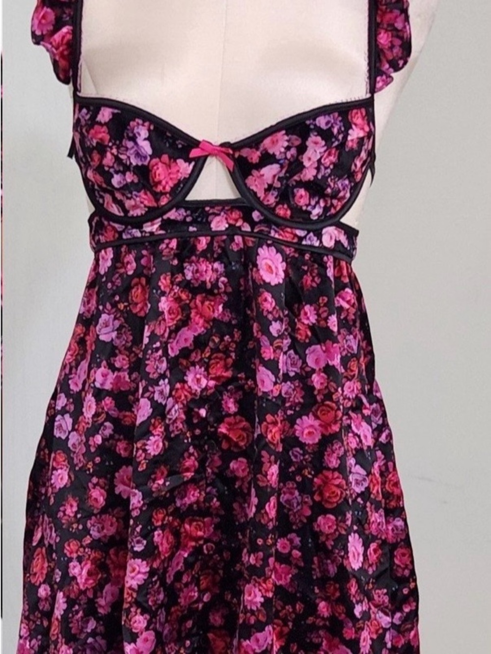 For Love and Lemon Lola Babydoll dress-  Black Pink Floral - Picture 11 of 11